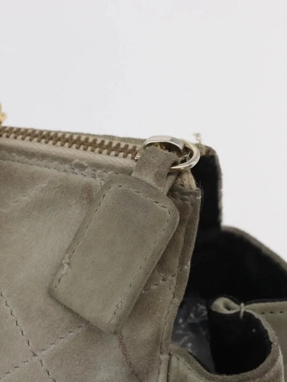 PRADA Chain Shoulder Bag Suede Gray Gold Auth